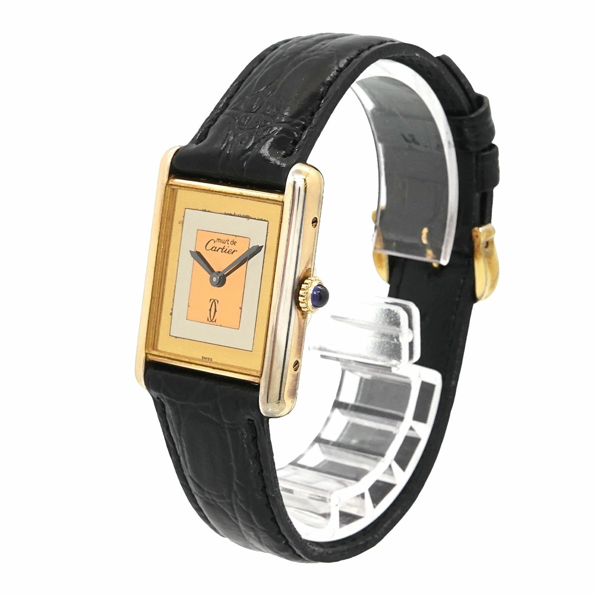 Cartier Must Tank Vermeil Trinity Ladies Watch SV925 Manual Winding Square Dial