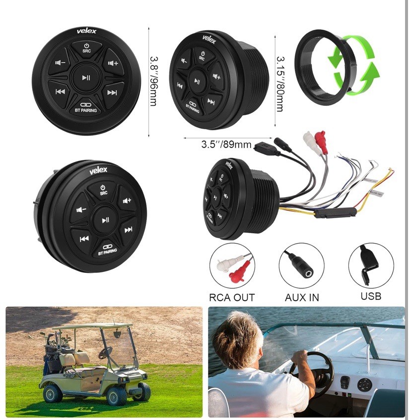 Velex Waterproof Bluetooth Marine Audio Receiver Wireless 2 Channel