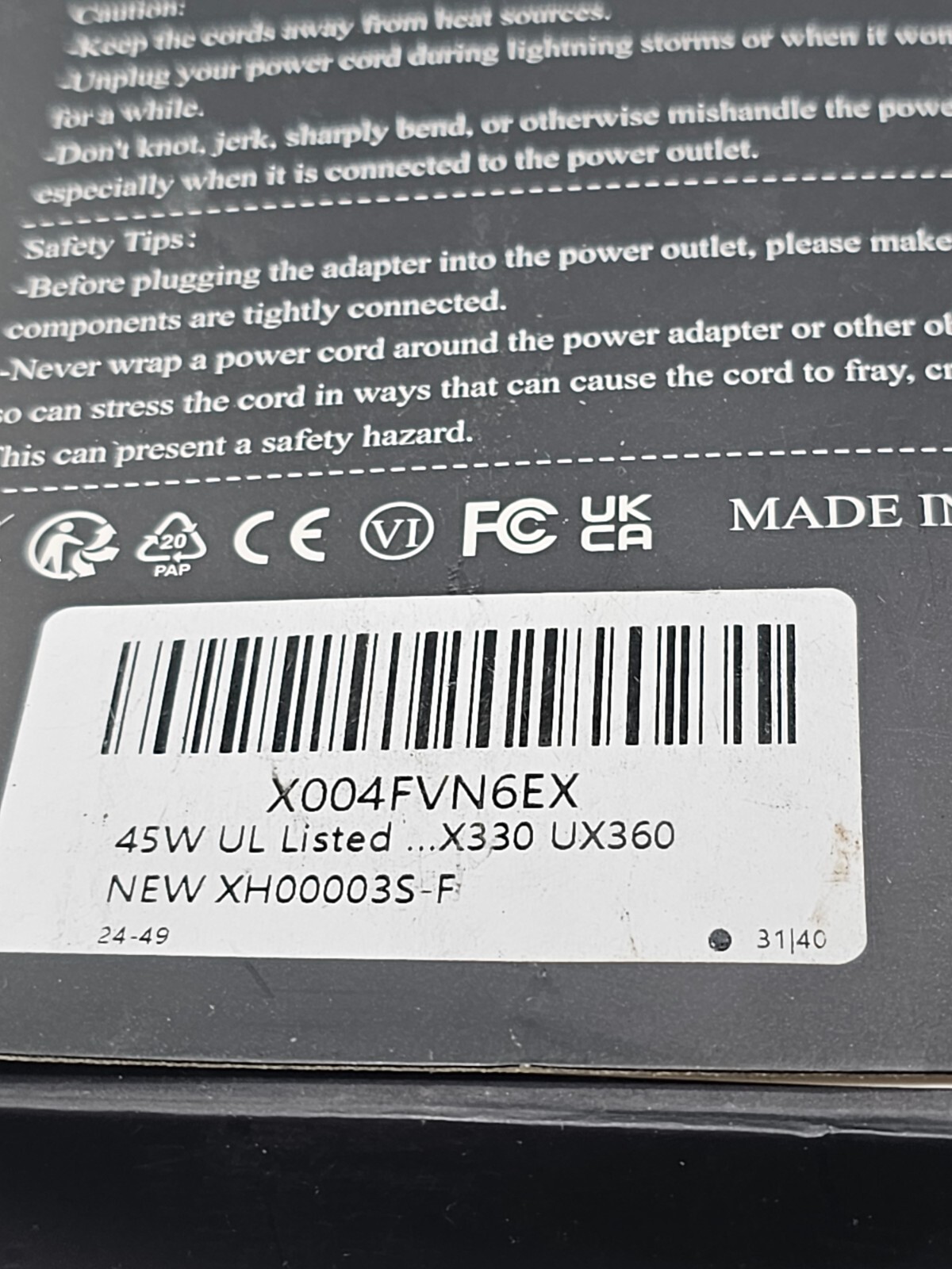 Superer 45W 2.37A UL Listed Charger AC Adapter Black for Asus Vivobook Laptop