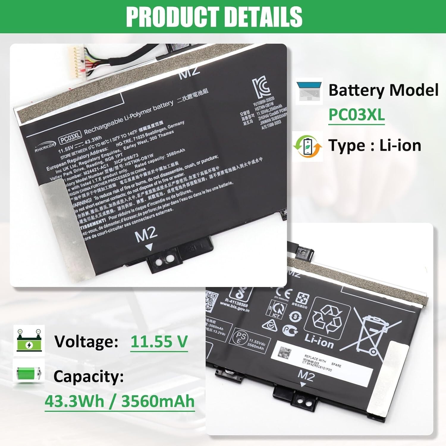 PC03XL Laptop Battery for HP Pavilion x360 14 Convertible PC 14-DW 14-DY 14-DH 1