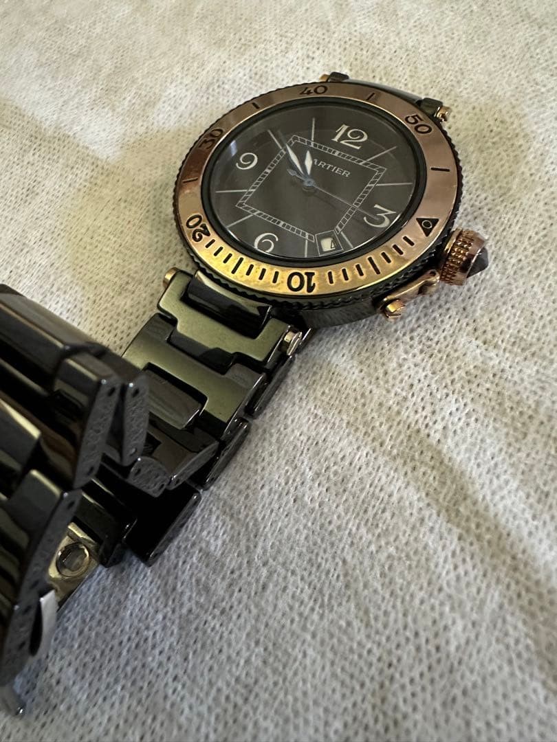 Cartier Watch Pasha Seatimer Ceramic Black Date Display Working Auth Rare