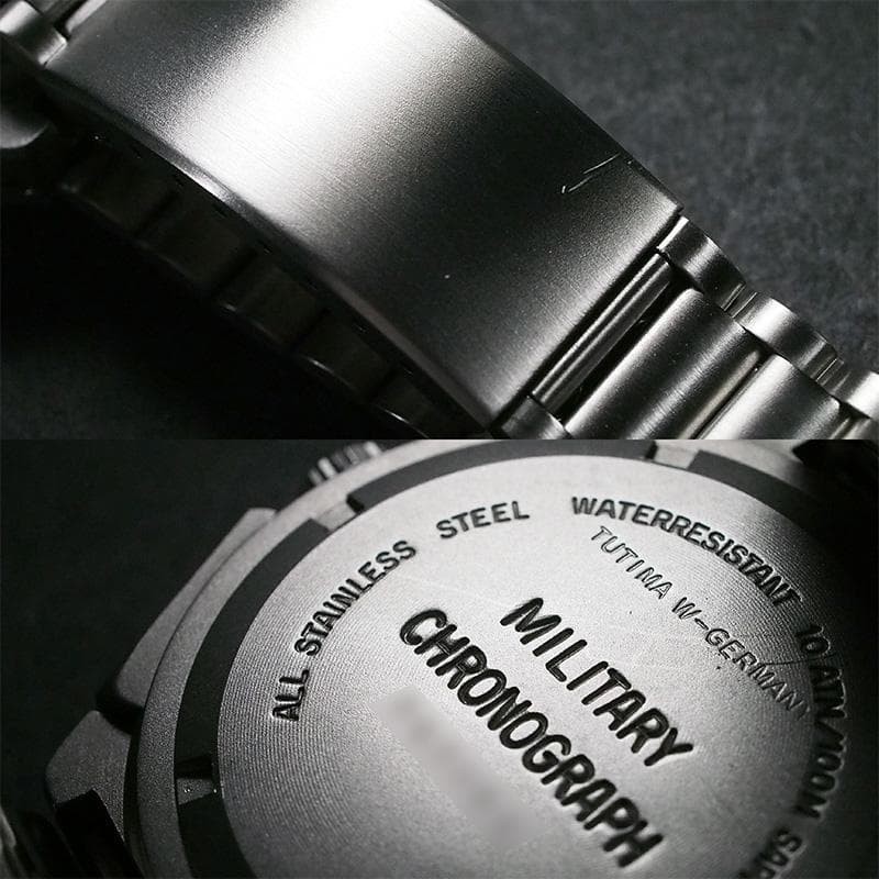 Tutima Military Chronograph 798-02 Automatic Black Dial SS Day-Date Mens Watch