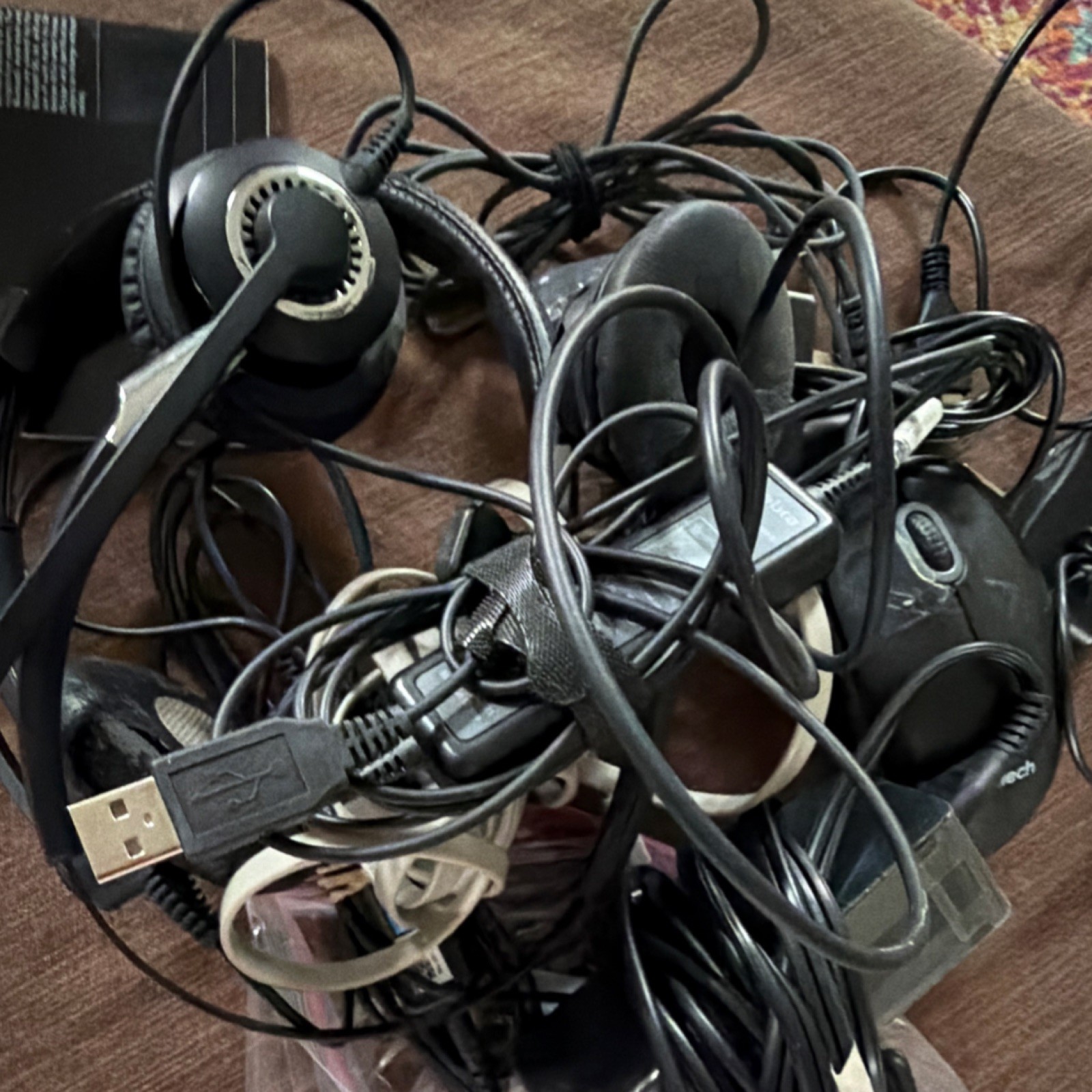 Logitech Lenovo Mixed Lot 2 Headsets Mouse tech tools Cables Accessories