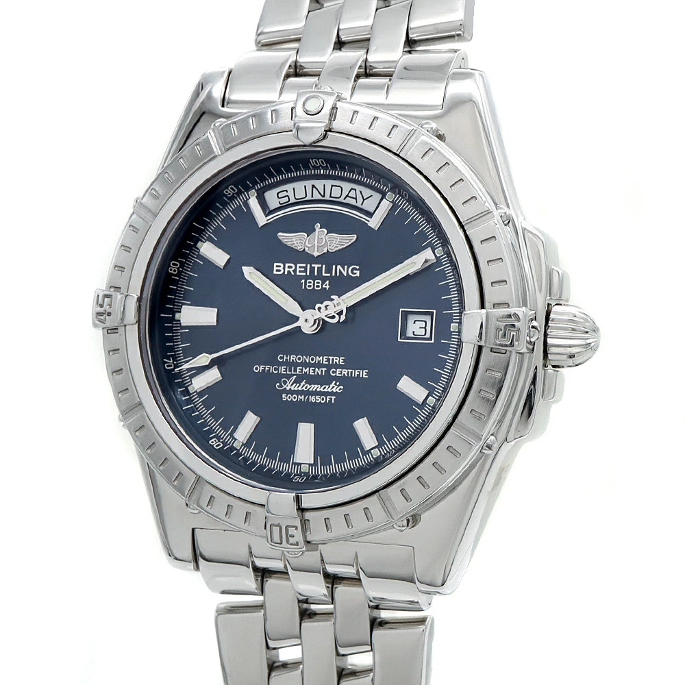 BREITLING Headwind Waterproof Day-Date Navy Stainless Steel Mens Automatic Watch