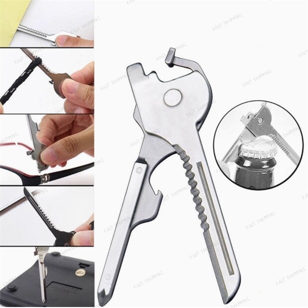 Keyring Keychain Gadgets Multifunction Stainless Steel 6-in-1 Utili Key Tool 1X