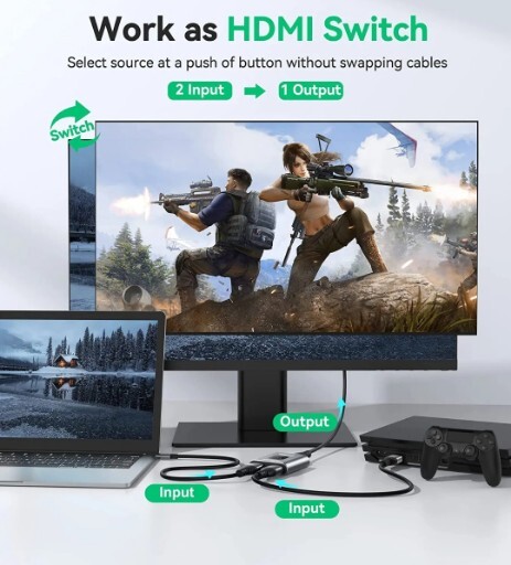 Switch 4k60hz Splitter, Aluminum Bidirectional HDMI Switcher 2 in 1 Out