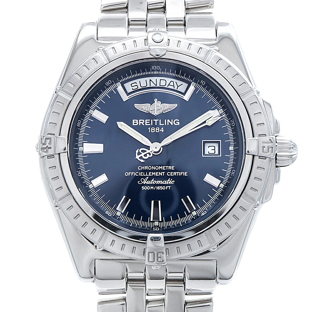 BREITLING Headwind Waterproof Day-Date Navy Stainless Steel Mens Automatic Watch
