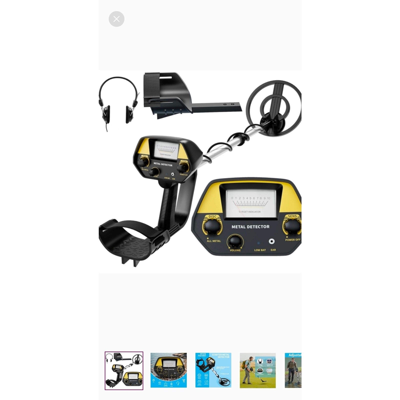 Metal Detector Lightweight 2.8lbs with 8″ Search Gold & Coins with Headphones –