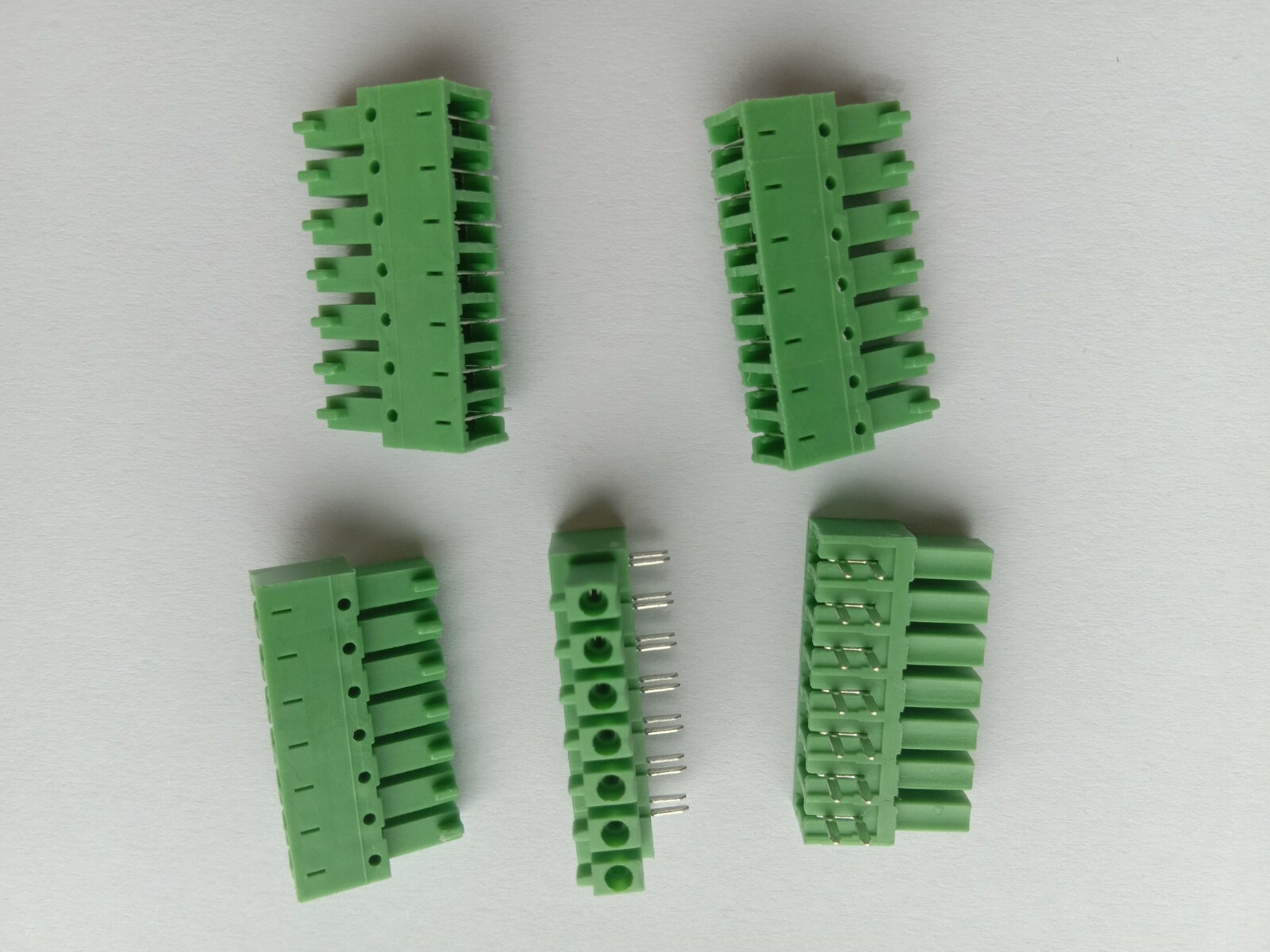 5 pcs Angle 90° 7 pin 3.81mm Terminal Block Connector PCB Type Green