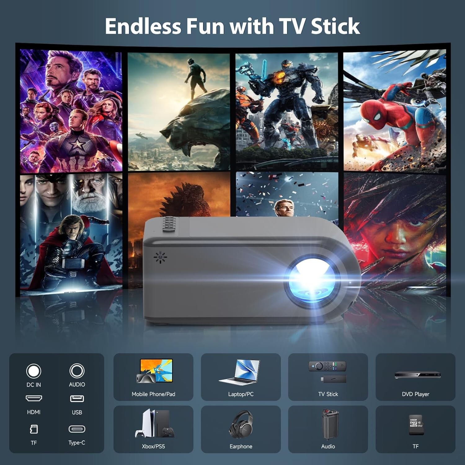 Mini Projector for Outdoor Portable Projectors,SmartPhone Screen Can be Mirrored