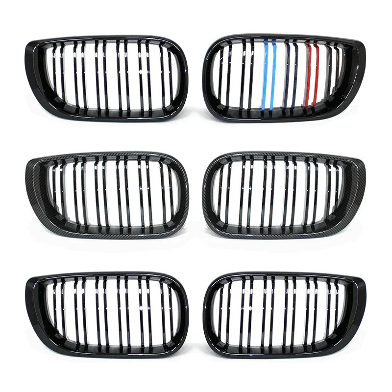 1Pair Car Front Kidney Grills Gloss Black Double Slat Hood Grill for BMW 3 Serie