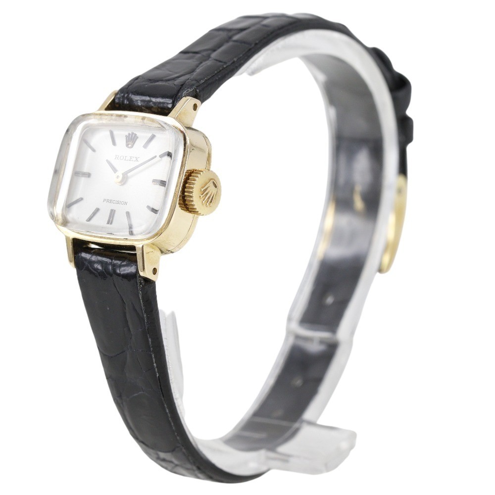 ROLEX Watch Precision Silver 18K Yellow Gold/Leather Strap Manual Winding Women