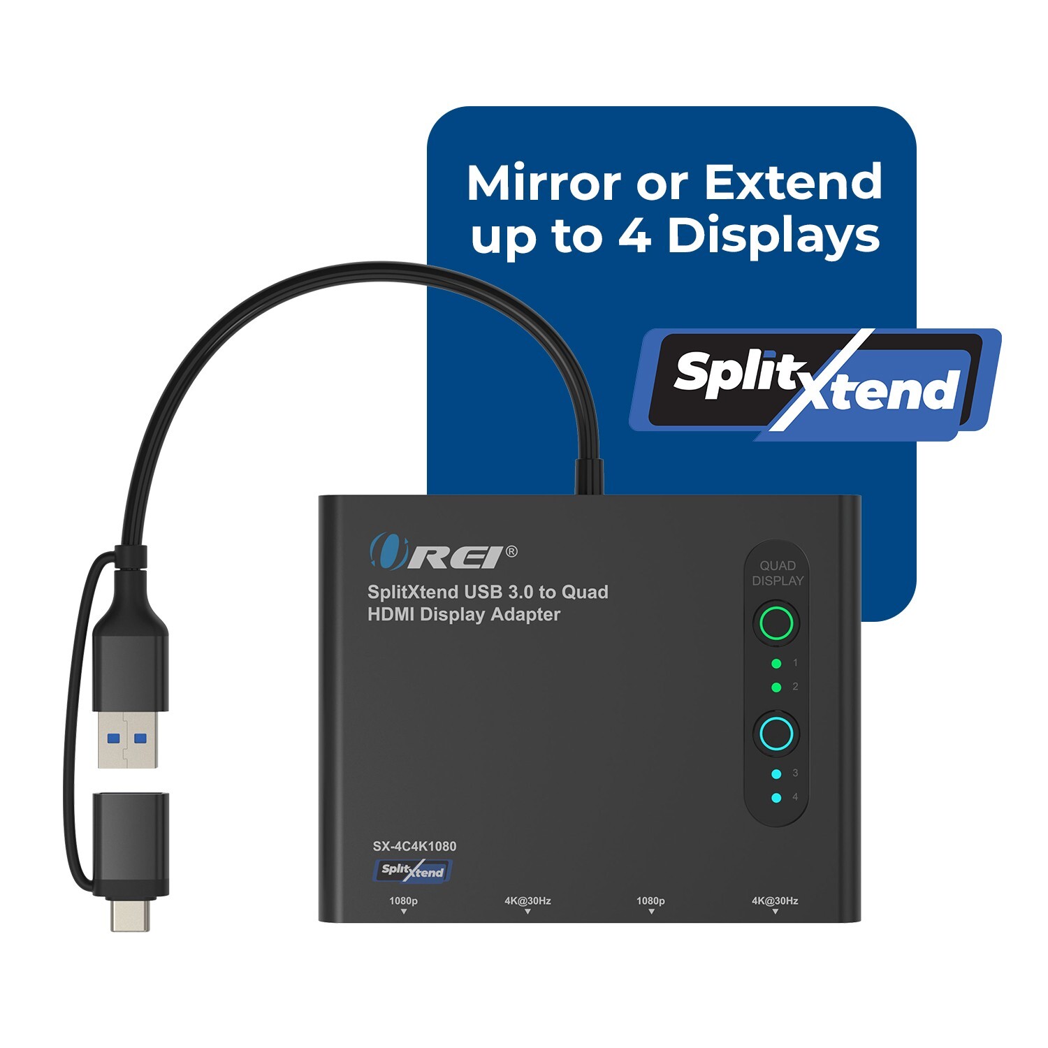 OREI SplitExtend HDMI Splitter Extended Display for Quad Monitor – Multi-Monitor