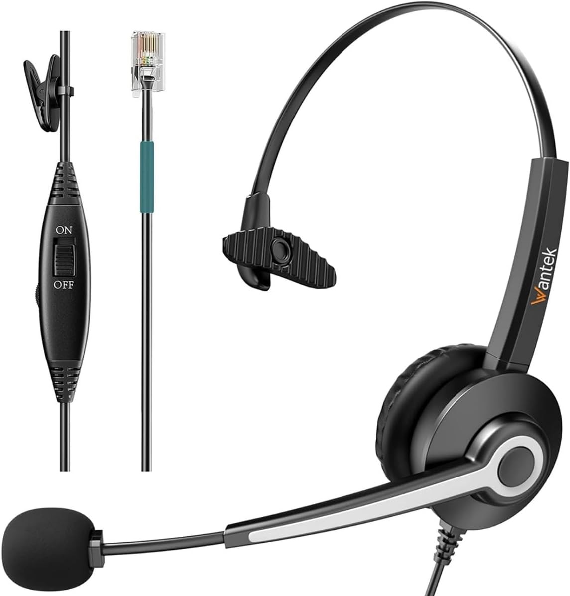 Wantek Corded Office Phone Headset Mono Noise Canceling Mic RJ Connector