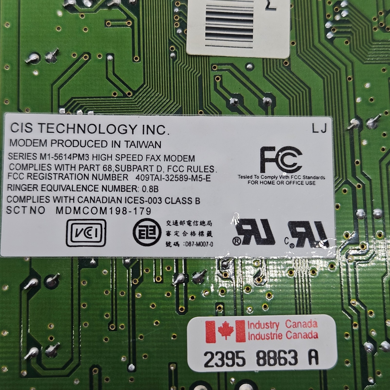 CIS TECHNOLOGY HIGH SPEED FAX Modem M1-5614PM3