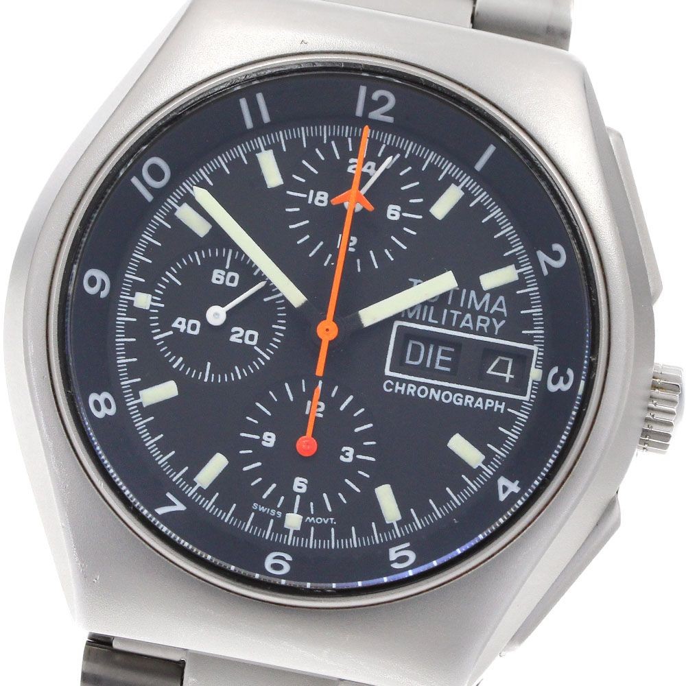 TUTIMA 798-2 Military Chronograph Lemania Cal.5100 Auto Black Dial SS Mens Watch