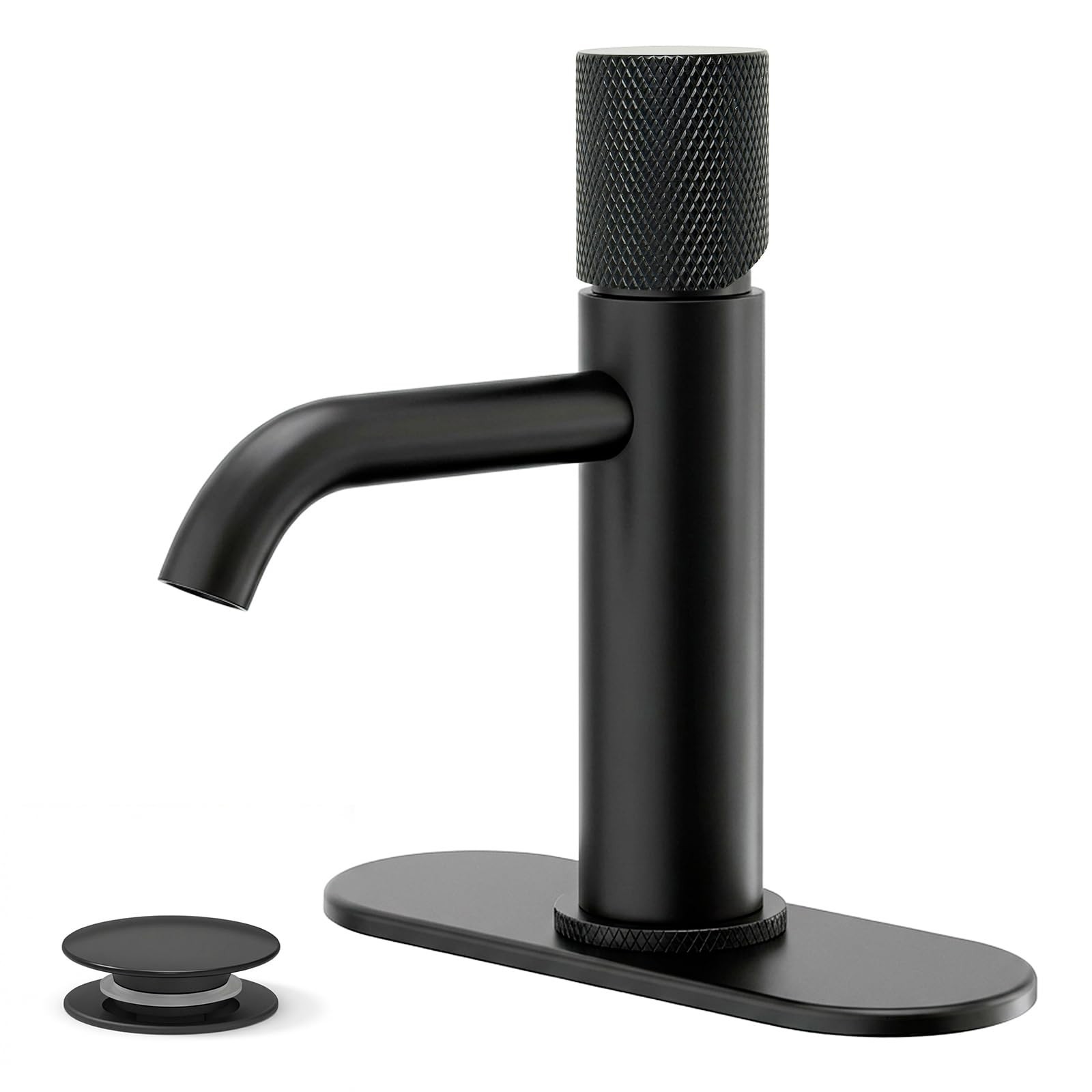 Single Hole Bathroom Sink Faucet with Pop-up Drain & Deck Plate, 304 Stainles…