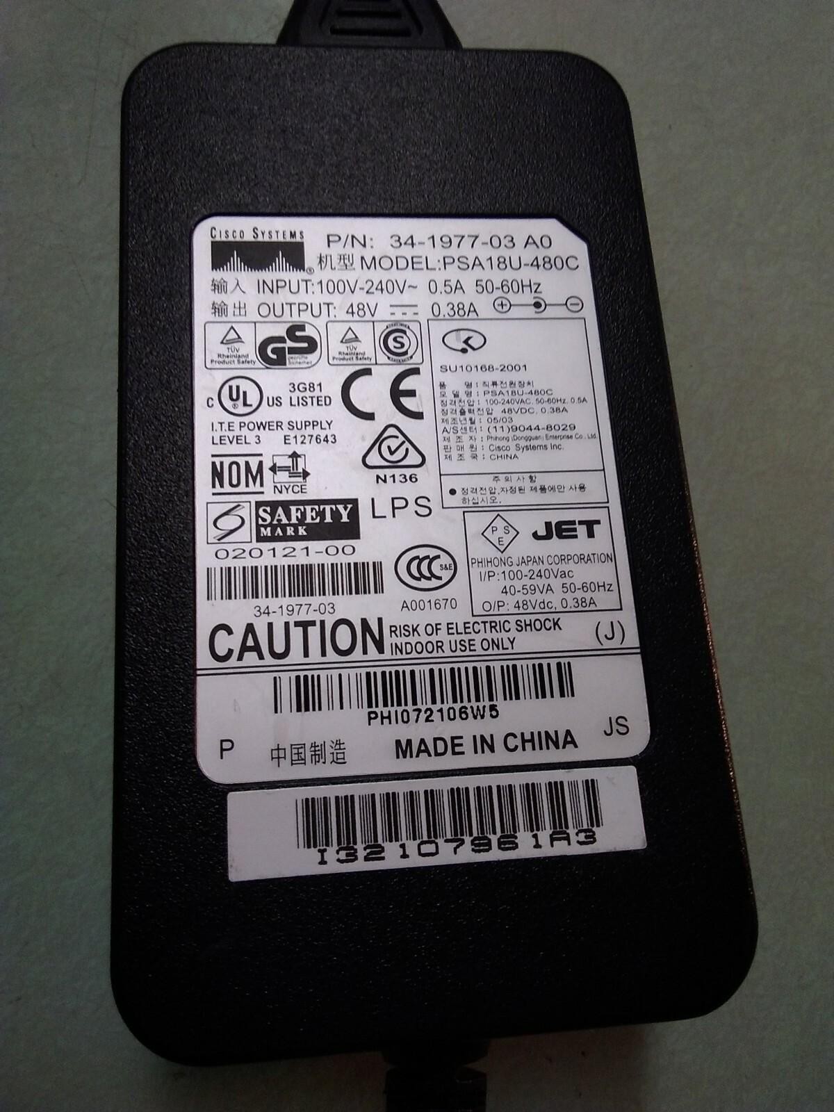 Cisco 34-1977-03 Model PSA18U-480C Power Adapter 48V