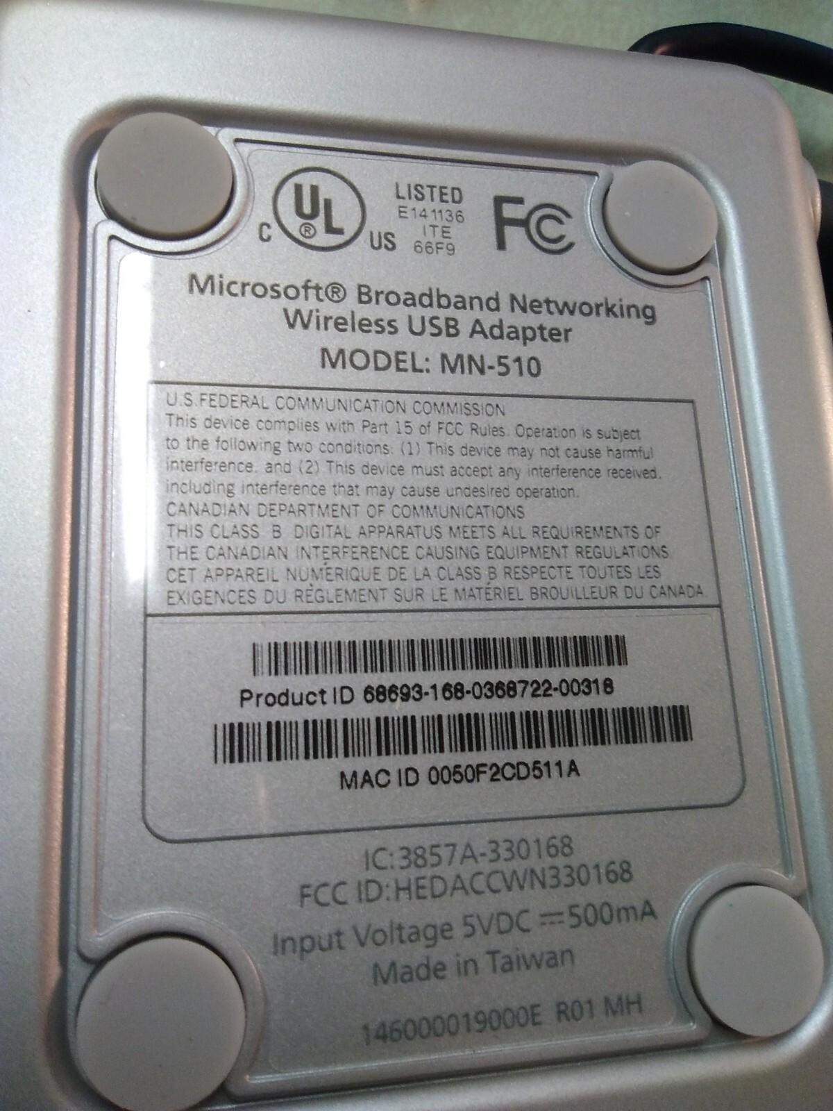 Microsoft Broadband Networking Wireless USB Adapter MN-510