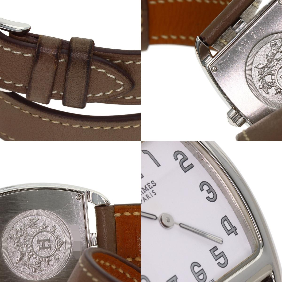 HERMES Cape Cod Watch Double Tour SS Leather Etoupe Quartz Square Woman w/Papers