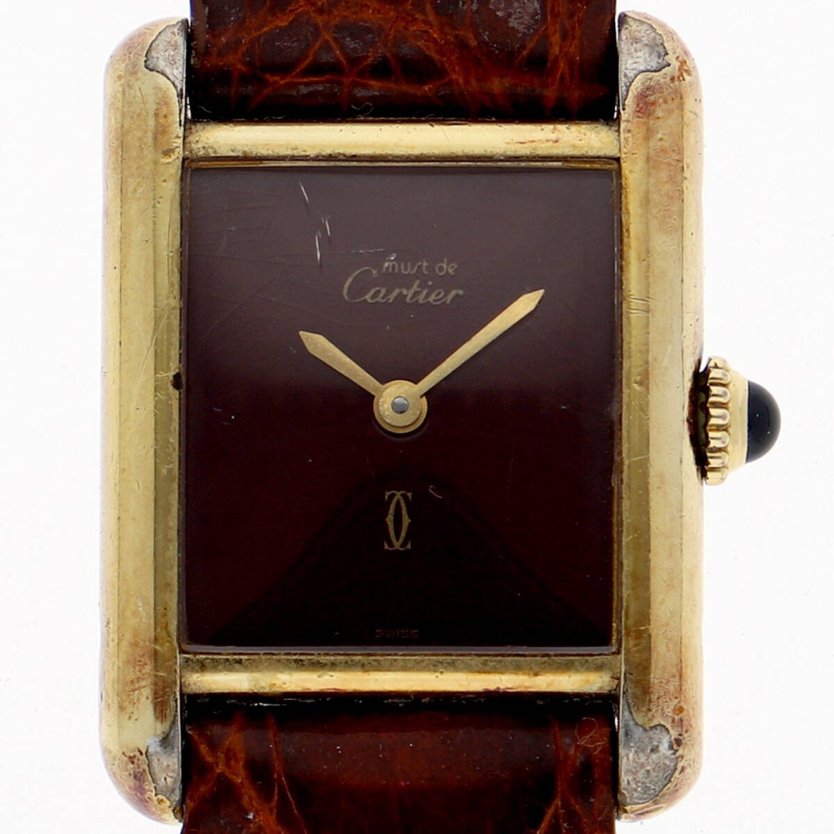 Cartier 2975713 Must Tank Bordeaux Dial GP Leather Manual Winding Ladies Watch