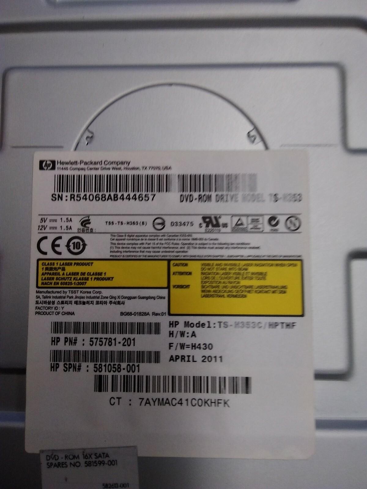 HP TS-H353C/HPTHF DVD-ROM 16x SATA Disc Drive 575781-201 581058-001 TS-H353