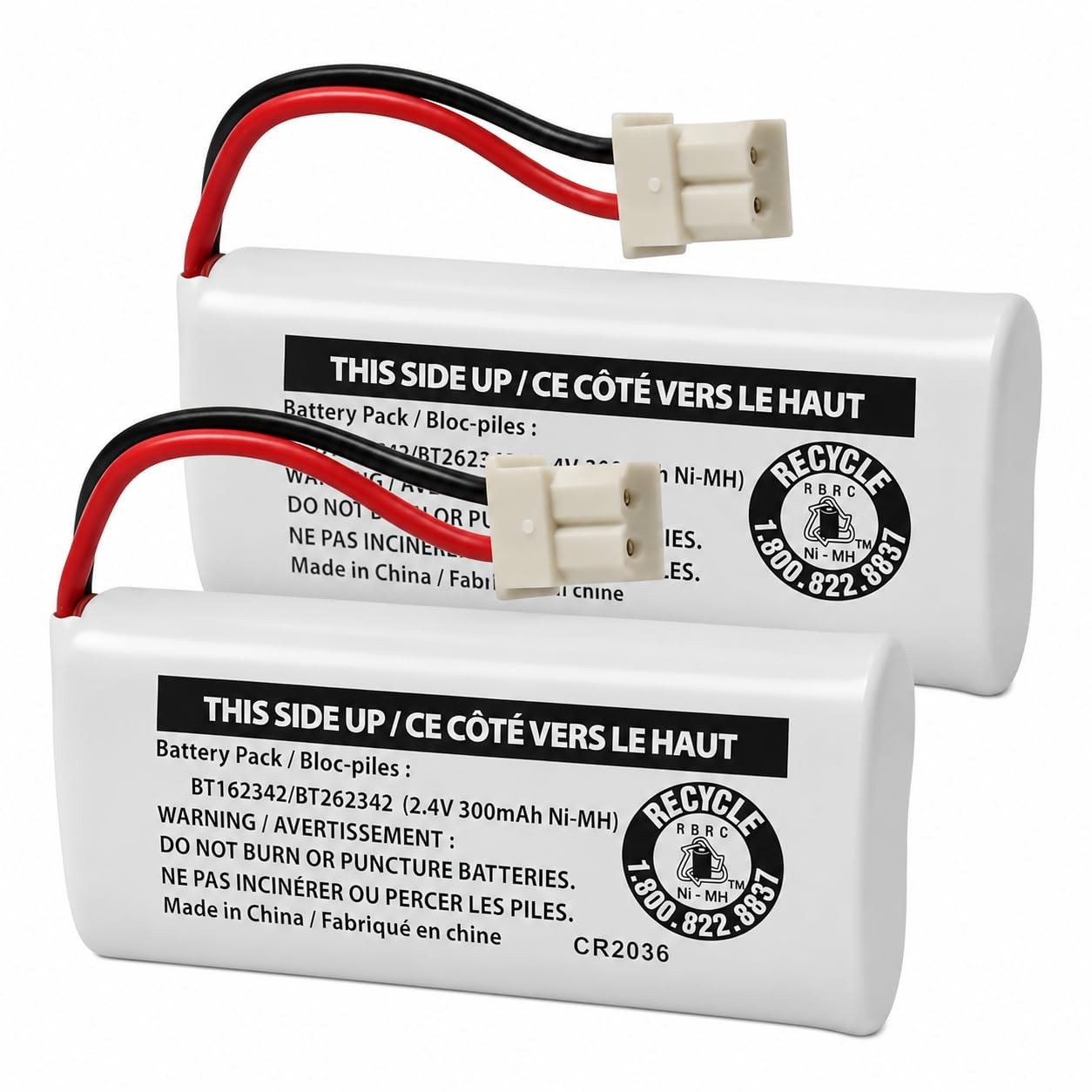 2-Pack 2.4V Ni-MH Battery for VTech Cordless Phone BT162342 BT262342 Replacement