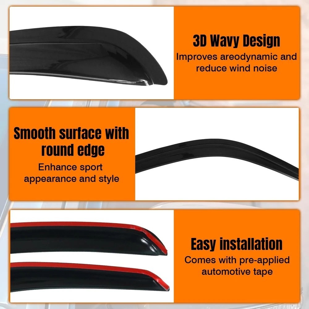 Tape On Window Visor Deflectors Compatible with 2001-2004 Toyota Tacoma