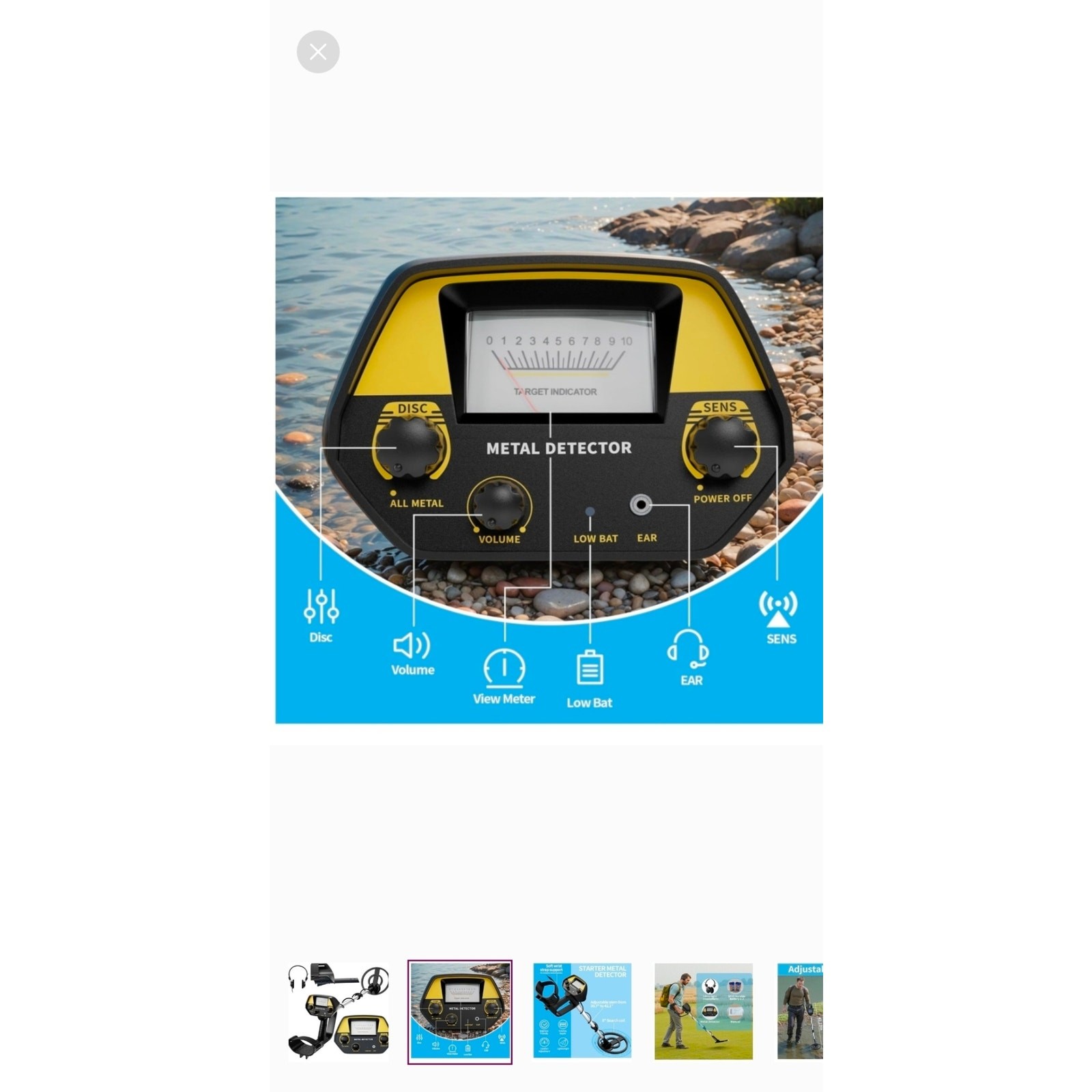 Metal Detector Lightweight 2.8lbs with 8″ Search Gold & Coins with Headphones –