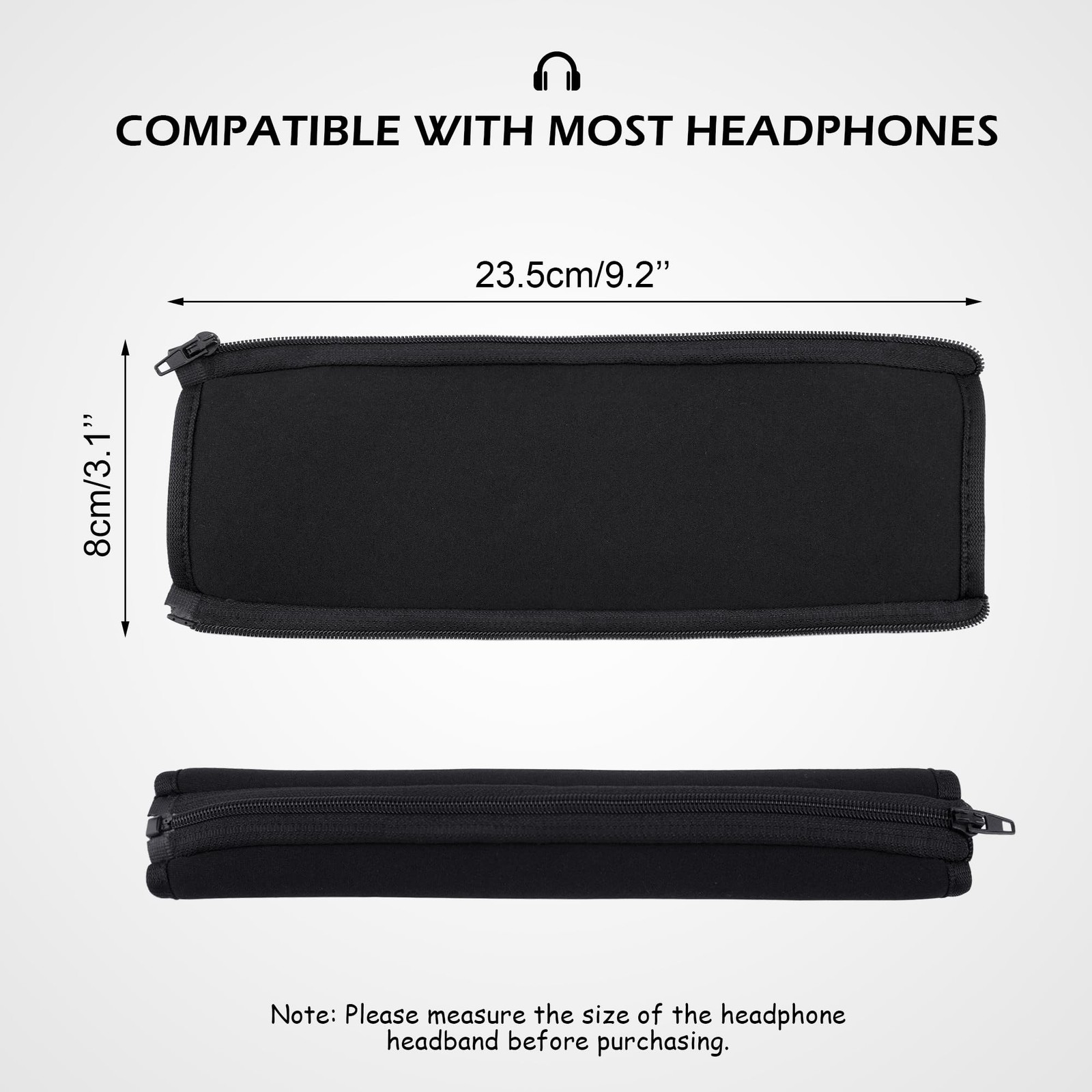 Black Headphone Headband Cover Zipper Protector Replacement Sleeve Band NEW