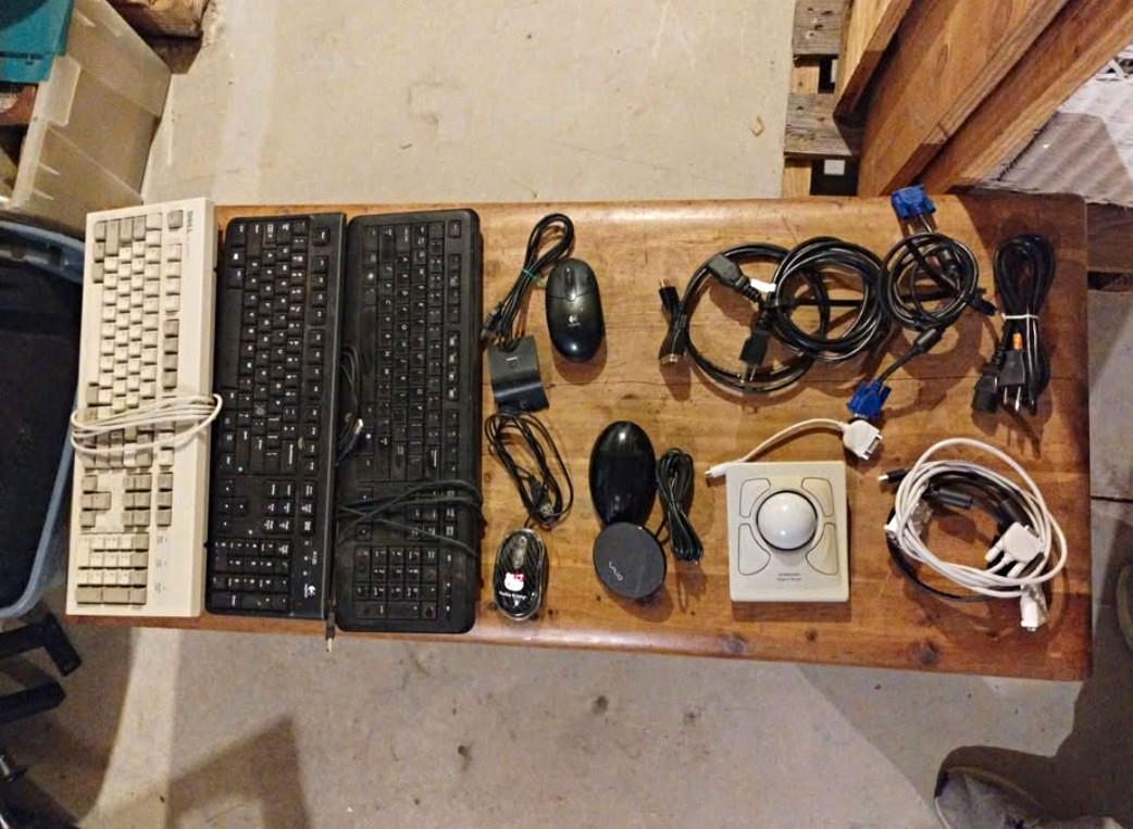 PC Accessory LOT KEYBOARDS, MOUSE, TRACK PAD, CABLES, CORDS, ADAPTERS