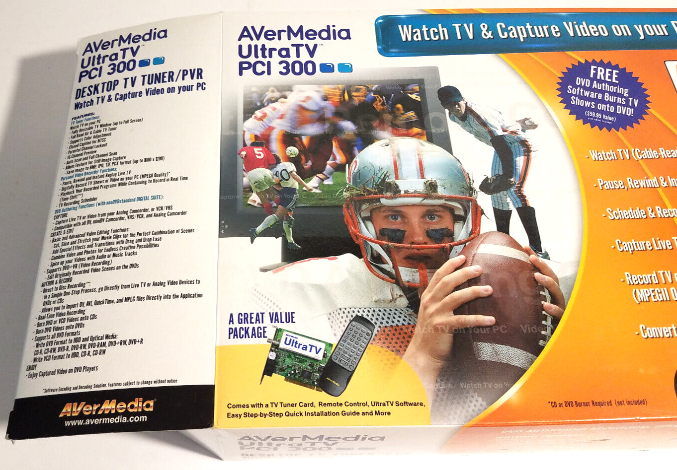 AVERMEDIA UltraTV pci 300 Desktop tv tuner with Remote, cabling & CD New unused