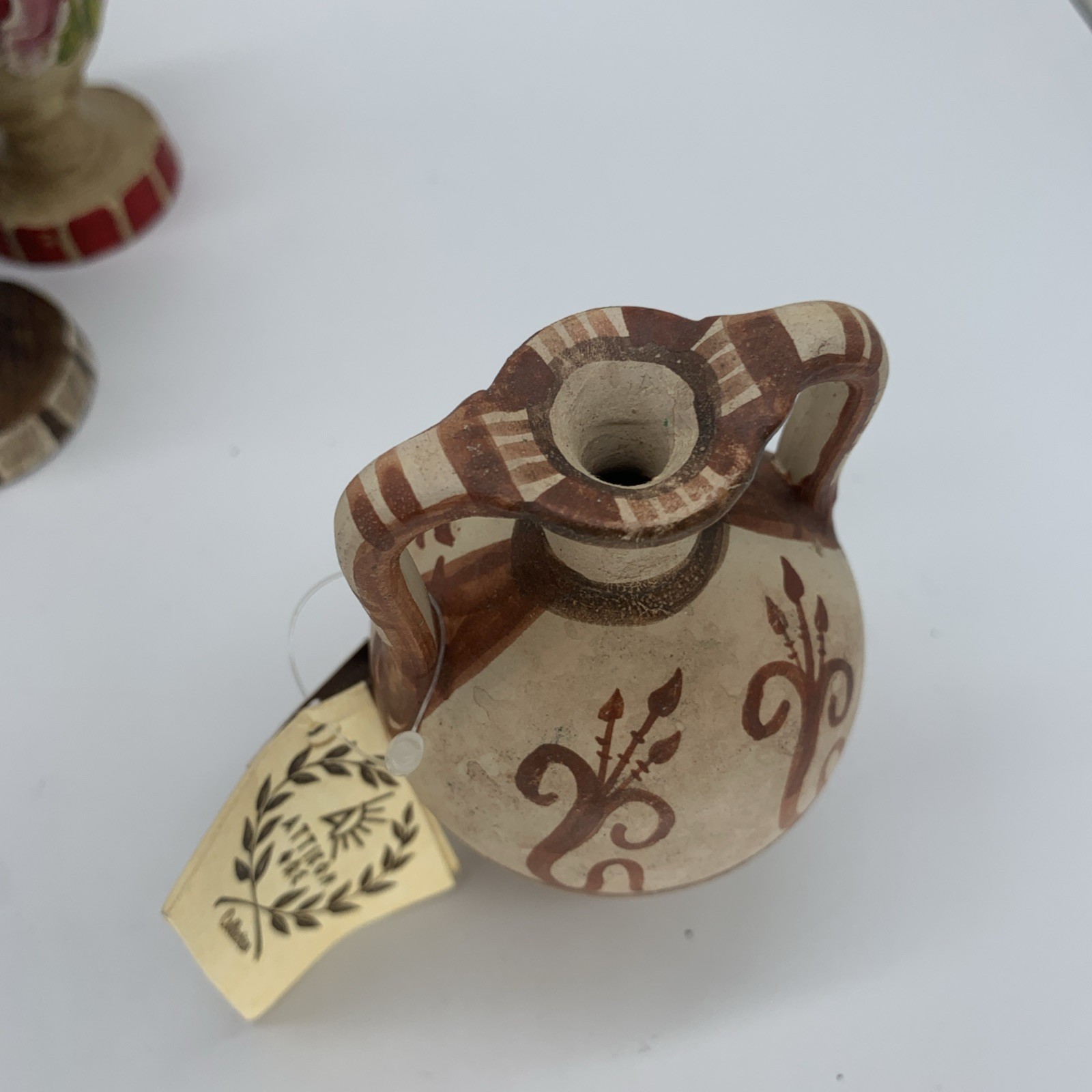 Miscellaneous Lot Collection 4 Wooden Egg Cups, Ceramic Vase, Mini Wood Vessel