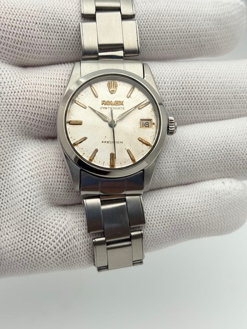 Rolex Watch Oyster Date Precision Silver Manual-Winding 32mm Auth Rare Men’s