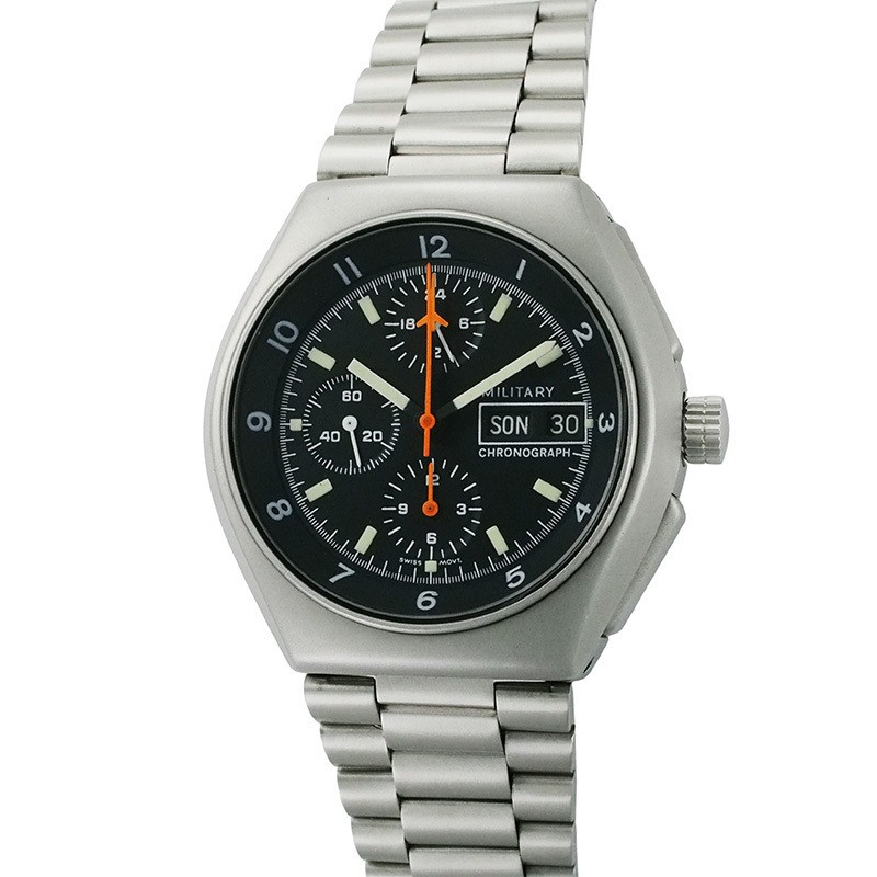 Tutima Military Chronograph Automatic SS Overhauled Men Watch Day-Date Authentic