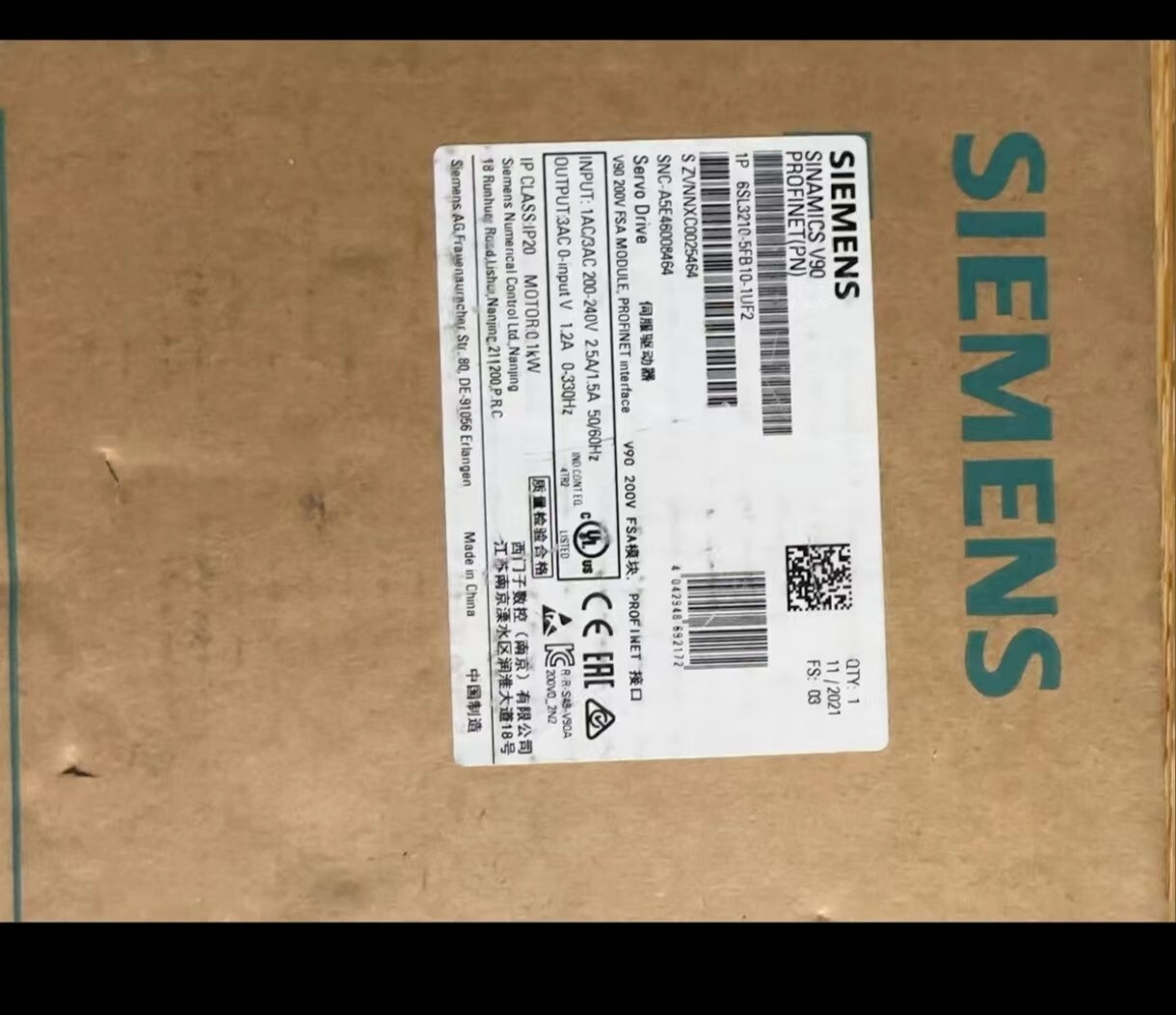 1PCS SIEMENS Servo Motor 6SL3210-5FB10-1UF2 New In Box