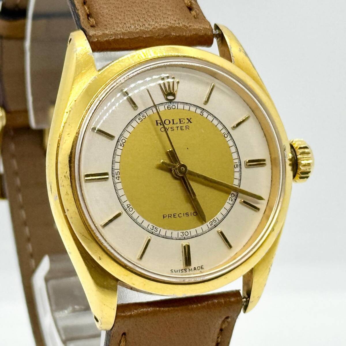 ROLEX Watch Oyster Precision White Manual Winding Leather Men’s Auth Working