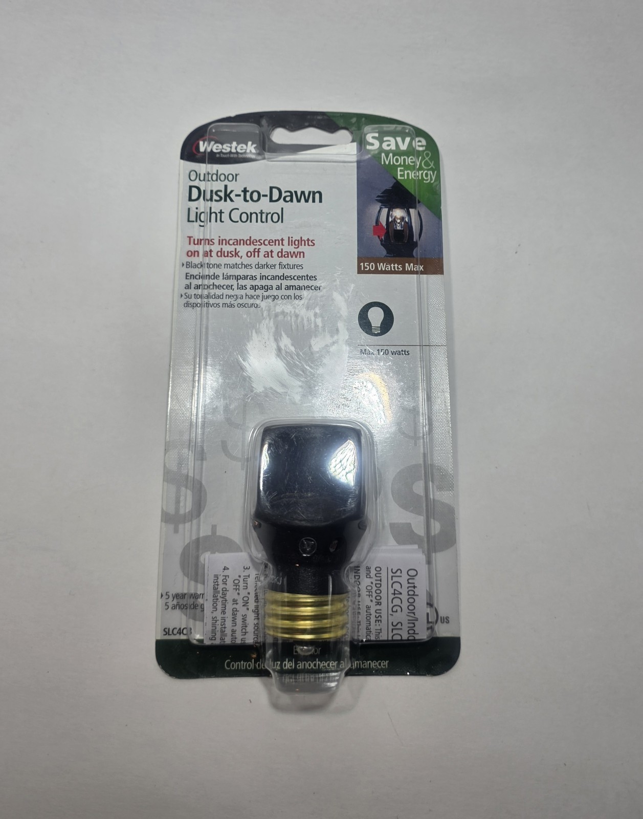 Westek Outdoor Dusk-to-Dawn Light Control SLC4CB | Screw-In Light Sensor | 150W