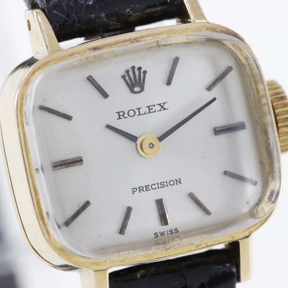 ROLEX Watch Precision Silver 18K Yellow Gold/Leather Strap Manual Winding Women
