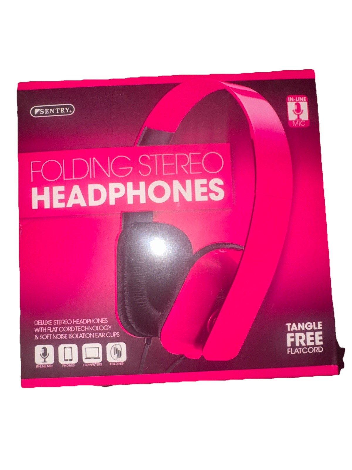 Sentry Folding Headphones with In-Line Mic, Pink (DLX23)