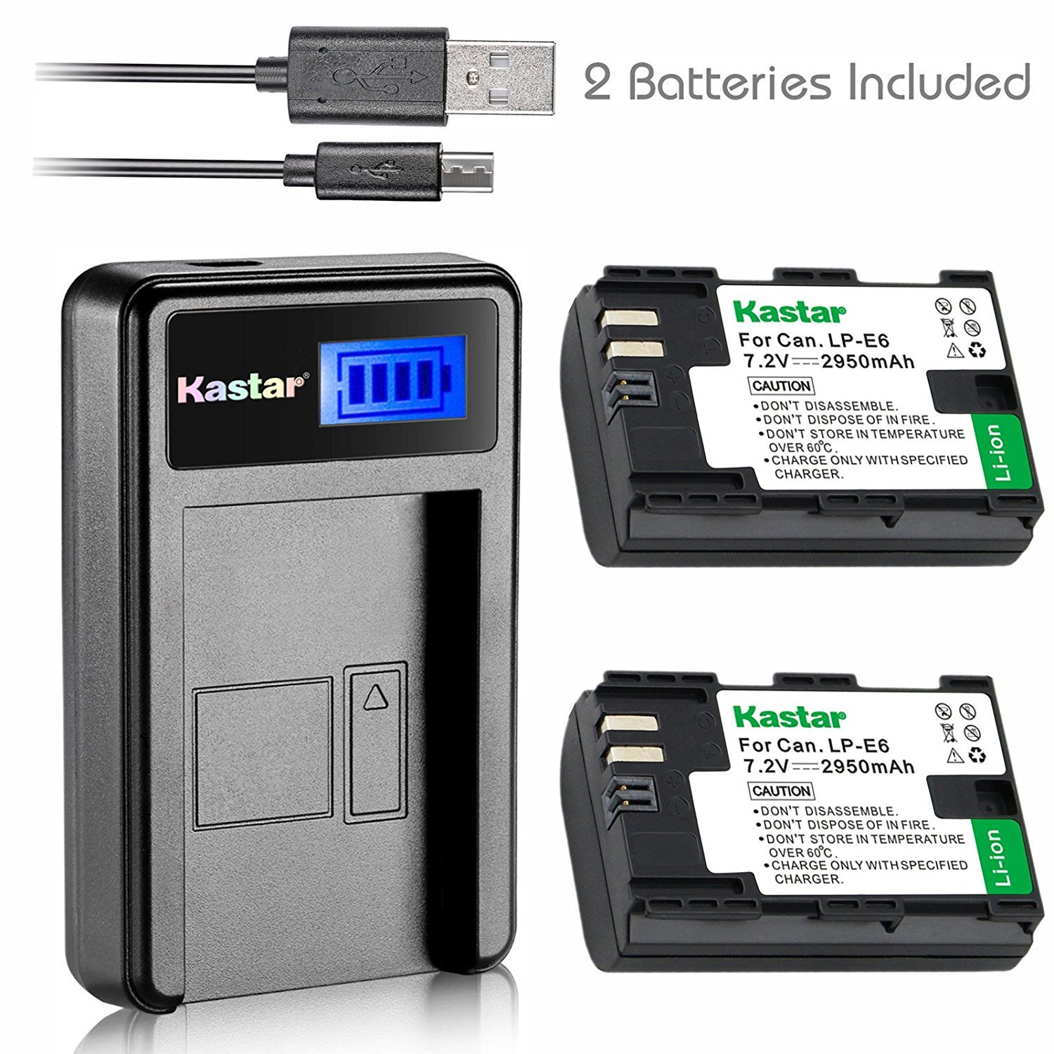 LPE6 Battery & LCD SLIM Charger for Canon EOS 5DS, 5DS R,5D Mark II,5D Mark III