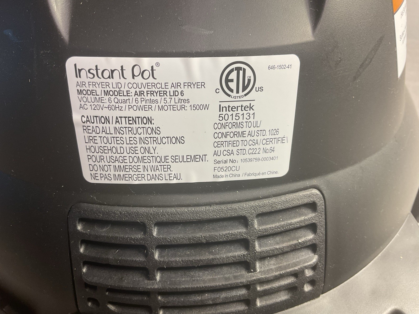 Instant Pot Air Fryer Lid 6 for 6 Quart Instant Pot Cooker & Cover