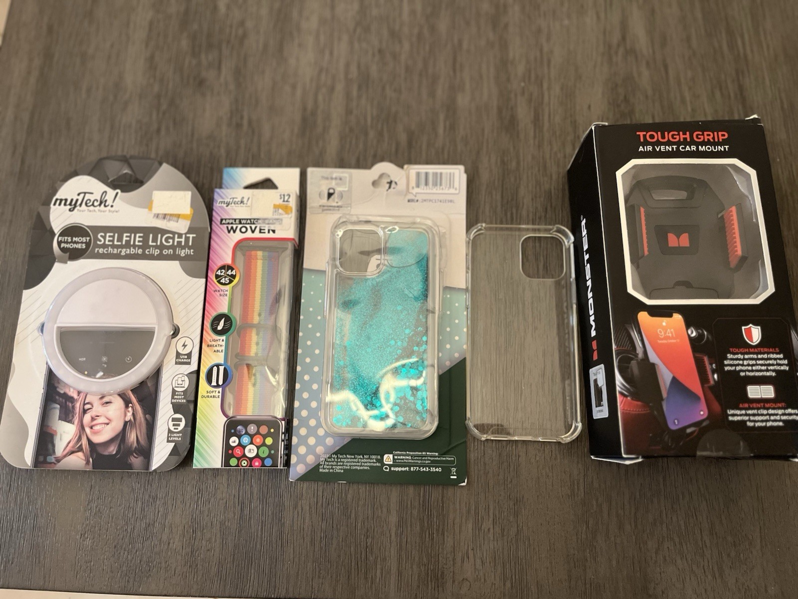 myTech! Selfie Light & Apple Watch Band, Monster TOUGH GRIP, Rayovac 9V