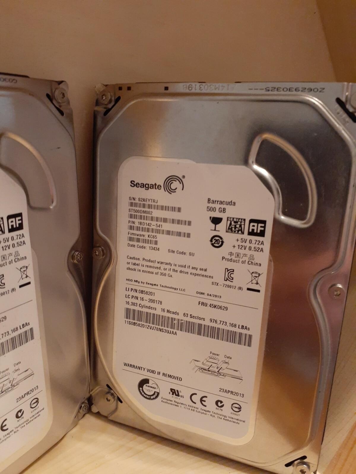 (2)Seagate Barracuda ST500DM002 7.2k RPM 3.5 500GB SATA III HDD 1BD142-541 WIPED