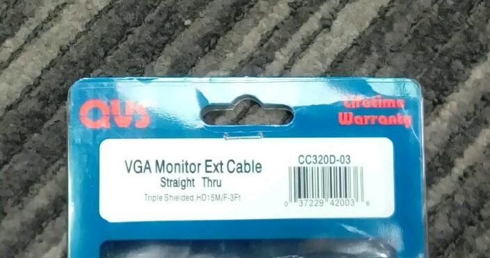 3FT VGA MONITOR EXT CABLE STRAIGHT THRU TRIPLE SHIELDED HD15M/F-3F