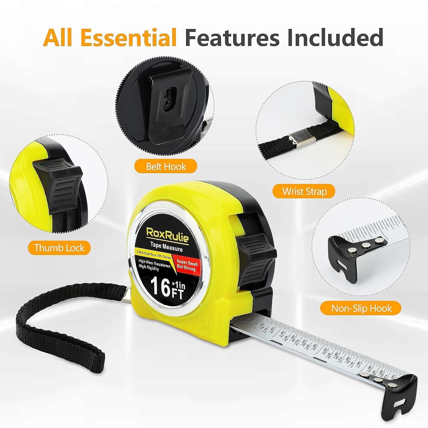 Tape Measure with Fractions 1/8, Measuring Tape Retractable 16 FT, Easy Read …