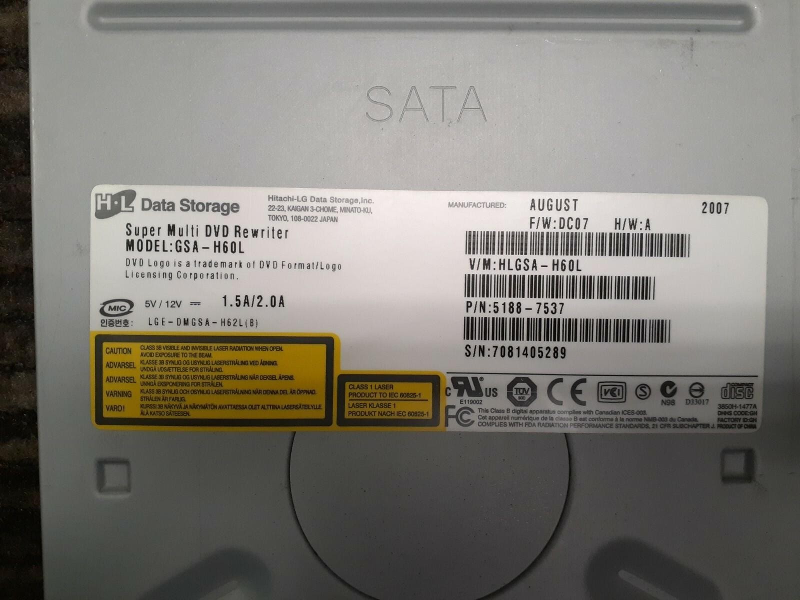 (2) HL SUPER MULTI DVD REWRITER DRIVE SATA GSA-H60L 5188-7537