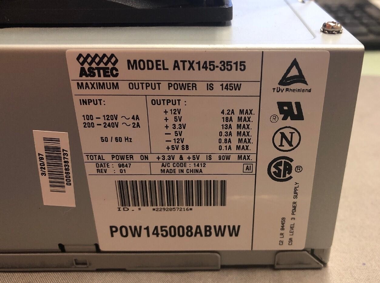 Astec ATX145-3515 145W P0W145008ABWW Power Supply
