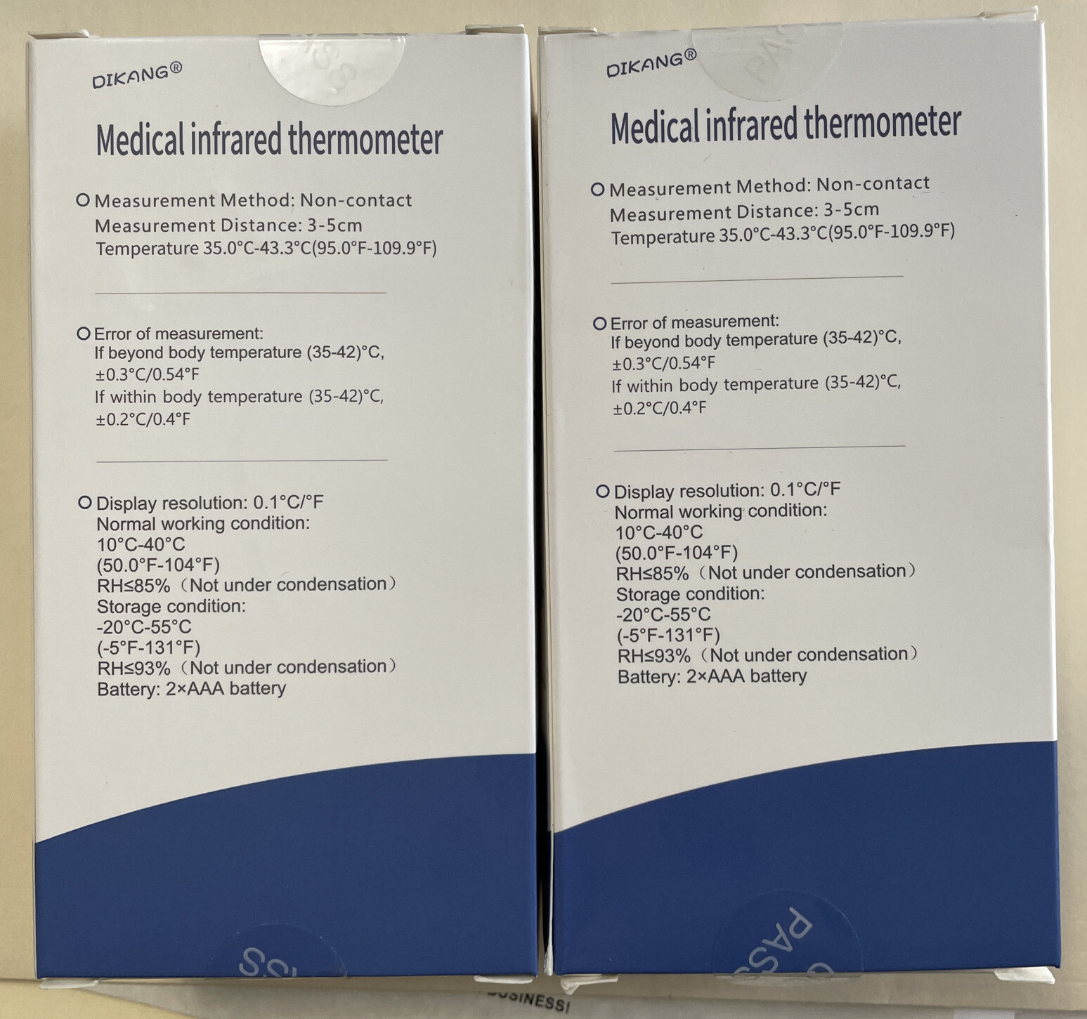 Infrared Thermometer Non-Contact Dikang HG03 for Medical or General use 50-Pack