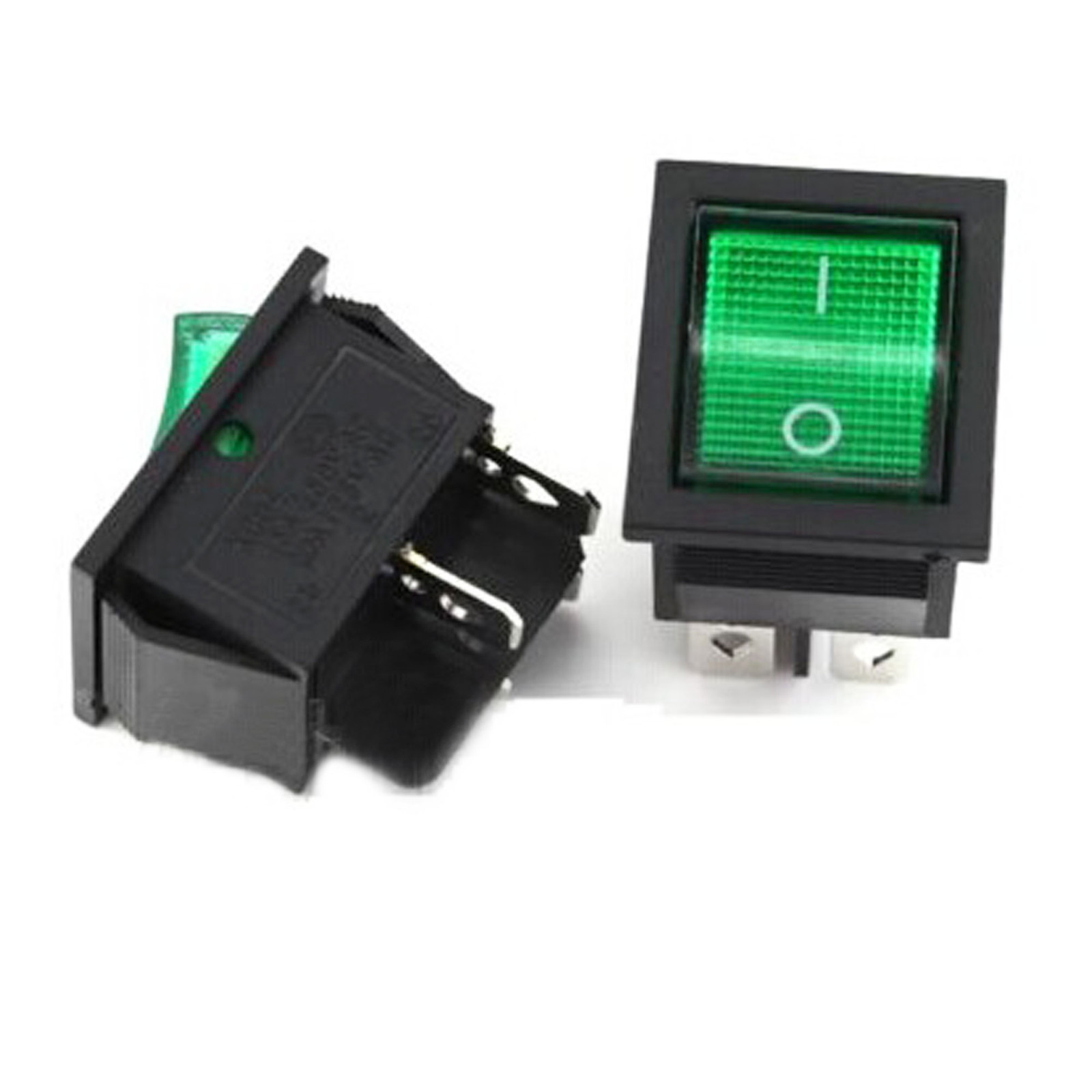 10Pcs Green Lamp 4 Pin ON/OFF 2 Position DPST Rocker Switch 16A/250V KCD4-201